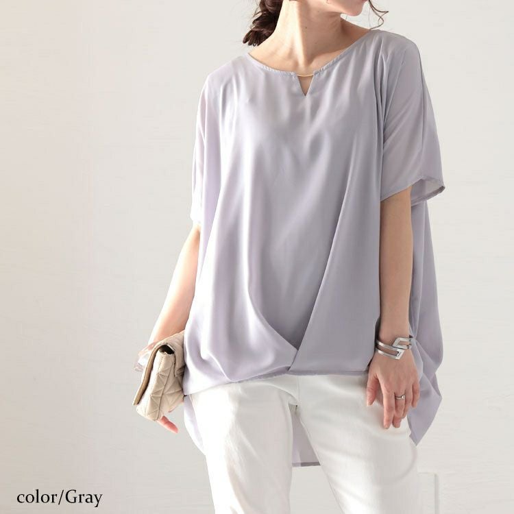 大きいサイズ レディース 接触冷感ゴールドパーツ使いブラウス　mncut-132059