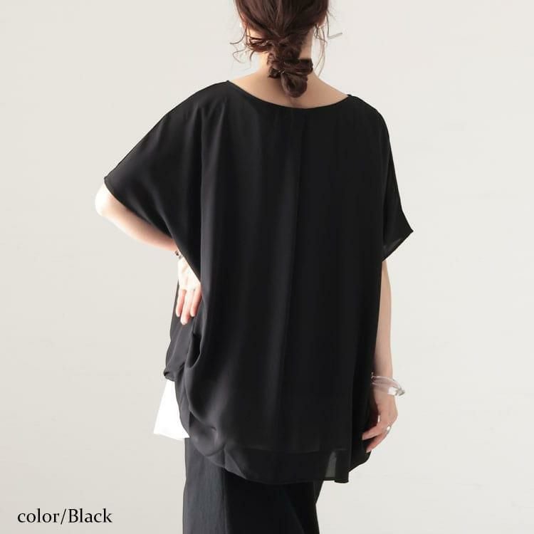 大きいサイズ レディース 接触冷感ゴールドパーツ使いブラウス　mncut-132059 ブラック