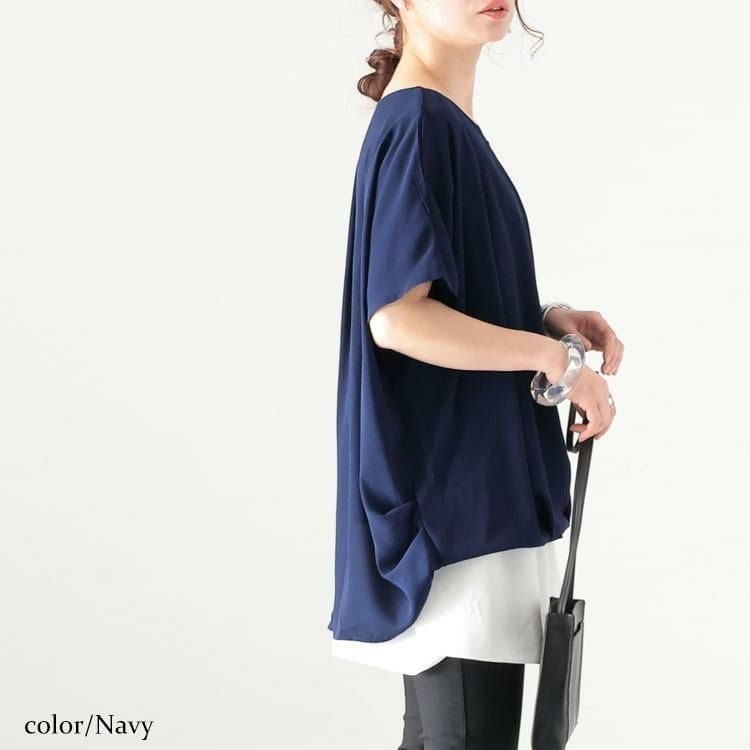 大きいサイズ レディース 接触冷感ゴールドパーツ使いブラウス　mncut-132059 ネイビー