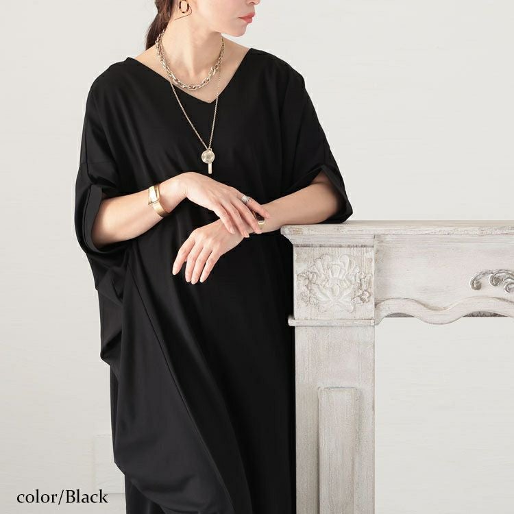 大きいサイズ レディース 接触冷感Vネックマキシワンピース　mncut-132057