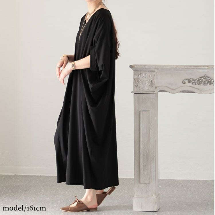 大きいサイズ レディース 接触冷感Vネックマキシワンピース　mncut-132057