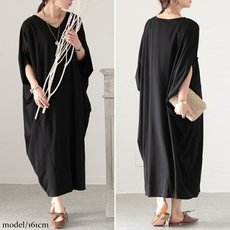 大きいサイズ レディース 接触冷感Vネックマキシワンピース　mncut-132057