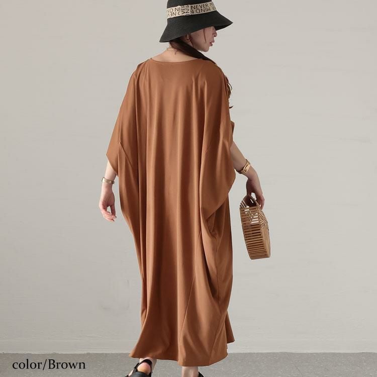 大きいサイズ レディース 接触冷感Vネックマキシワンピース　mncut-132057 ブラウン