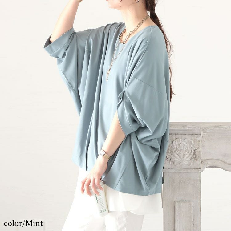 大きいサイズ レディース 接触冷感フロントタックカットソー　mncut-132056 【メール便可】