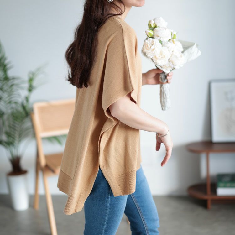 大きいサイズ レディース ポンチョ風Vネックプルオーバー　sada-6846