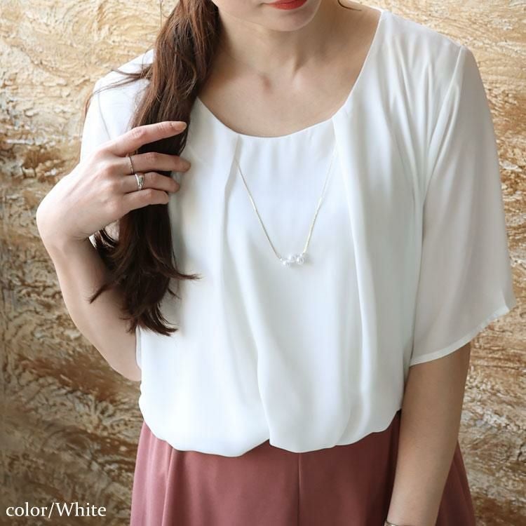 大きいサイズ レディース ネックレス付きブラウス　mncut-132120 【メール便可】 ホワイト
