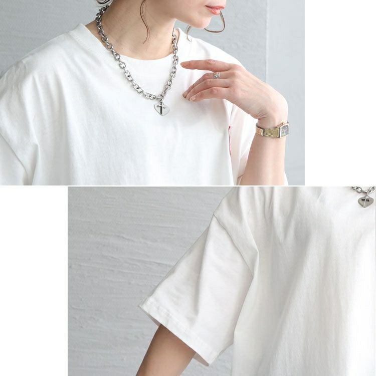 大きいサイズ レディース ワッペン半袖Tシャツ　cros-130125