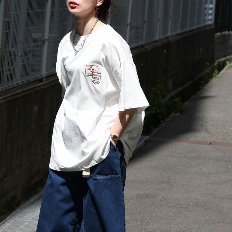 大きいサイズ レディース ワッペン半袖Tシャツ　cros-130125