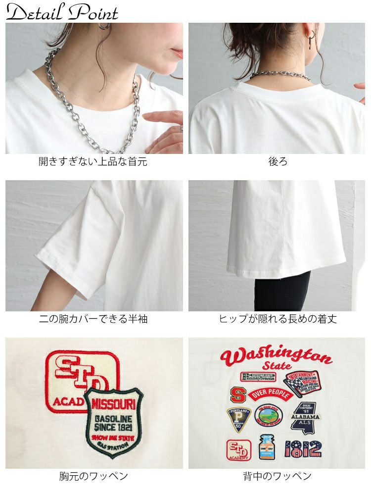 大きいサイズ レディース ワッペン半袖Tシャツ　cros-130125