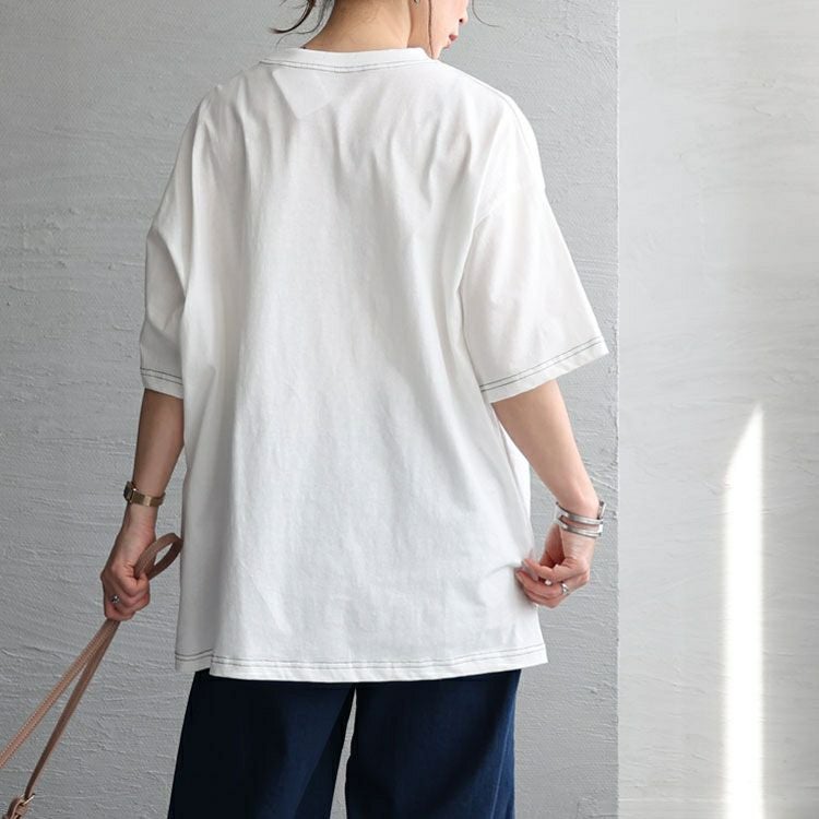 大きいサイズ レディース 線刺繍半袖Tシャツ　cros-130121 【メール便可】