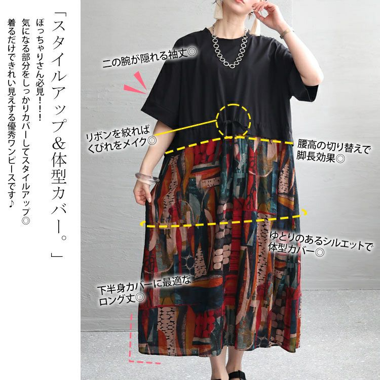 大きいサイズ レディース 接触冷感ウエストリボンワンピース　kt-23004