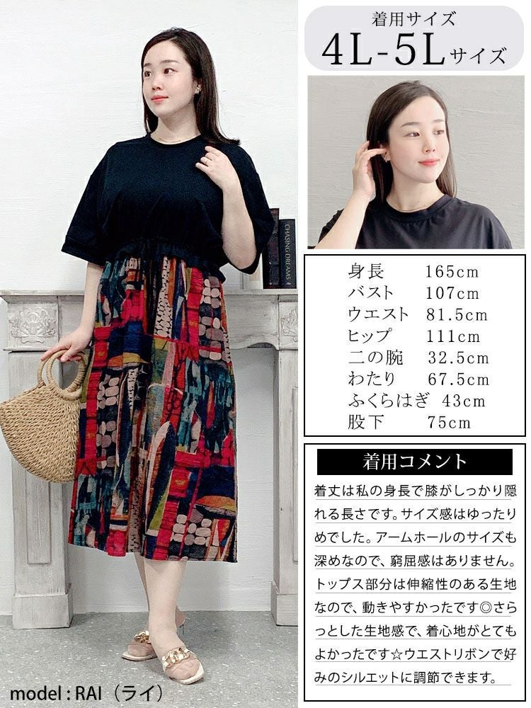 大きいサイズ レディース 接触冷感ウエストリボンワンピース　kt-23004