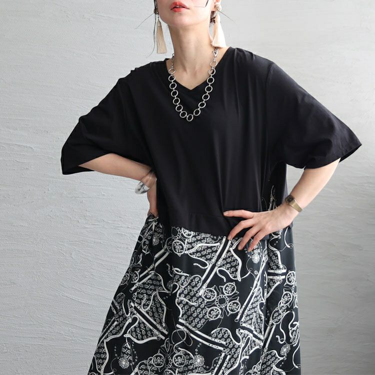 大きいサイズ レディース 接触冷感ドッキングワンピース　kt-23002 【メール便可】