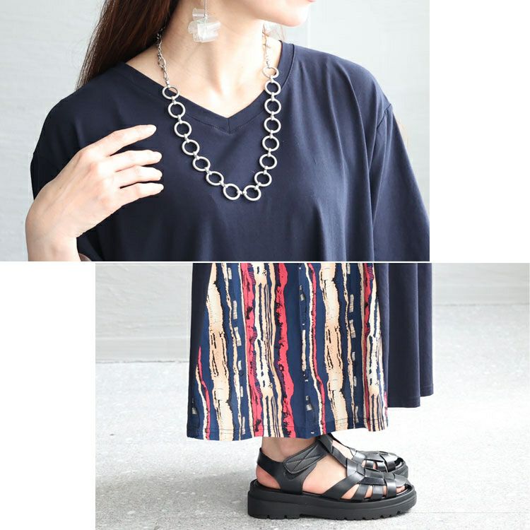 大きいサイズ レディース 接触冷感脇切替ワンピース　kt-23001