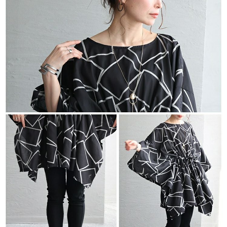 大きいサイズ レディース スクエア柄刺繍チュニック　u2-0077