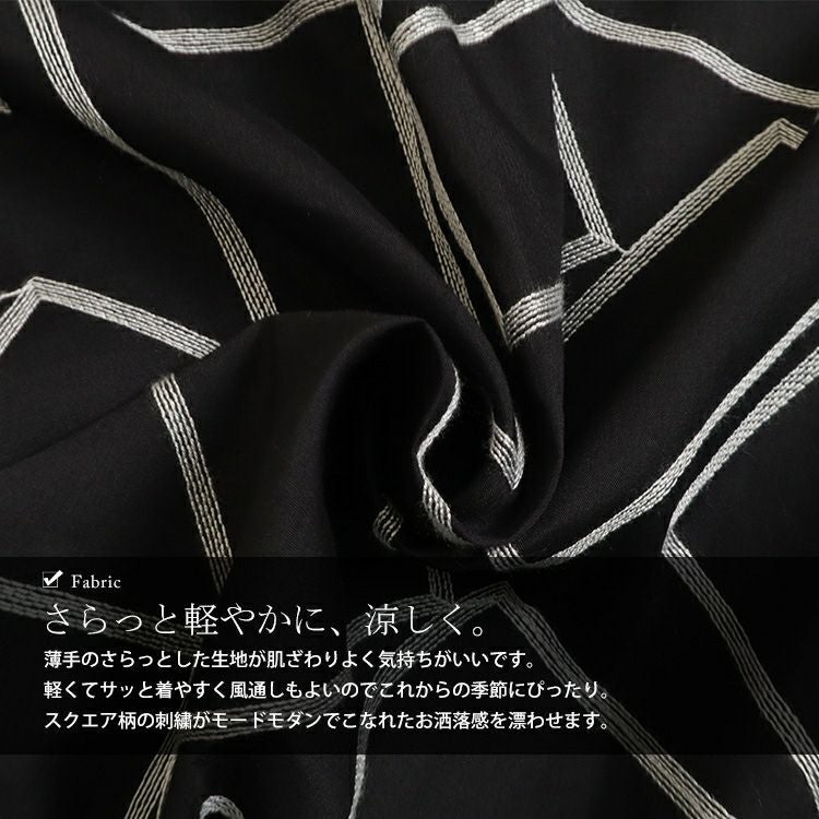 大きいサイズ レディース スクエア柄刺繍チュニック　u2-0077