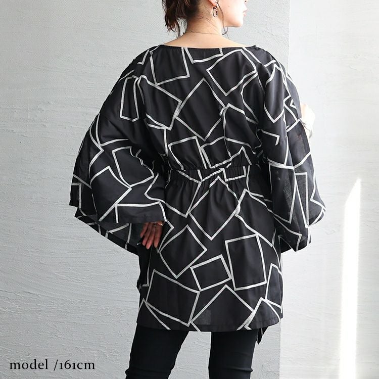 大きいサイズ レディース スクエア柄刺繍チュニック　u2-0077