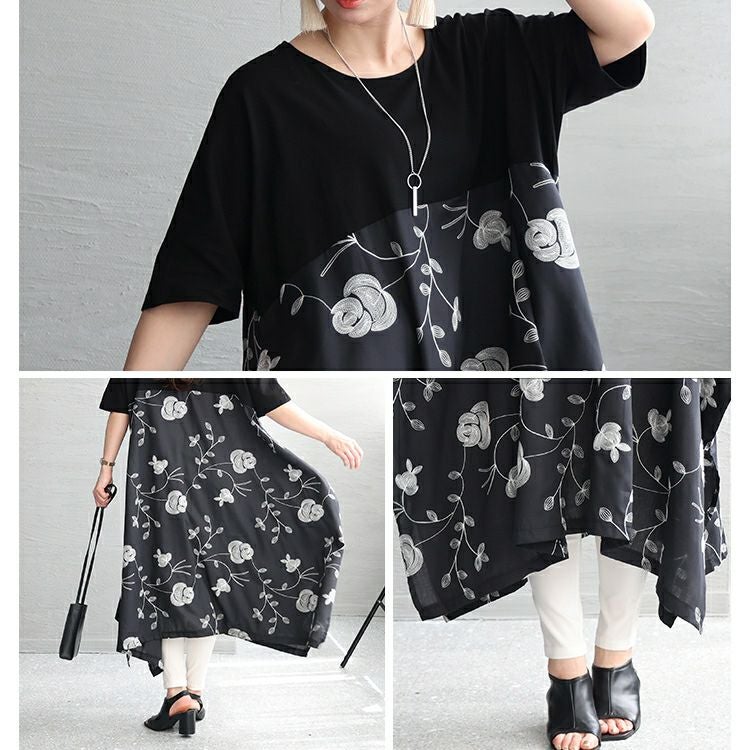 大きいサイズ レディース 花柄刺繍ワンピース　u2-0076 【メール便可】