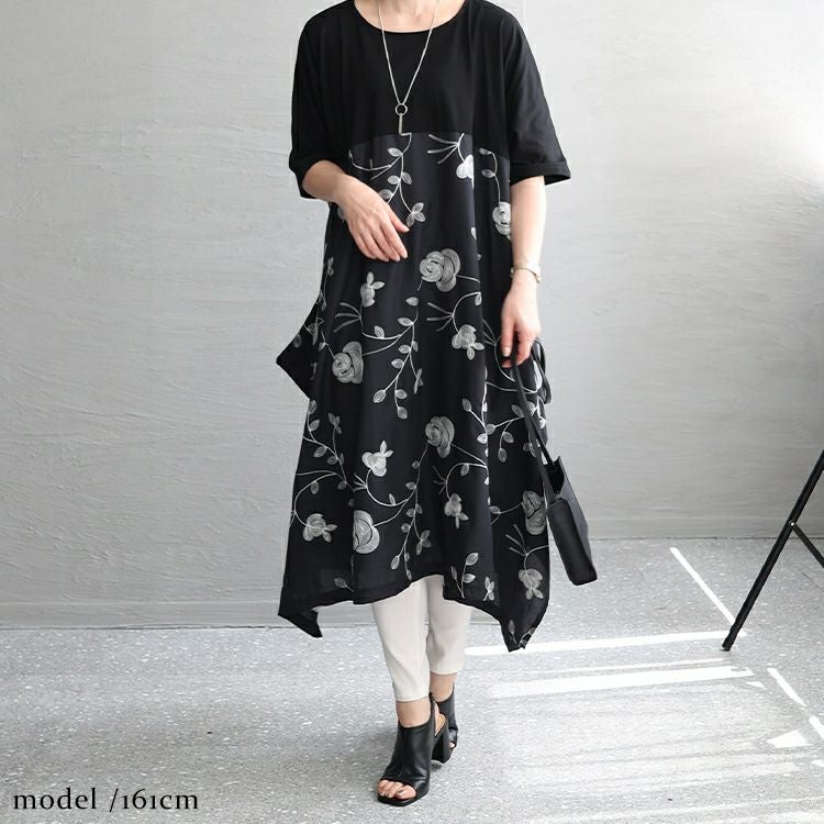 大きいサイズ レディース 花柄刺繍ワンピース　u2-0076 【メール便可】