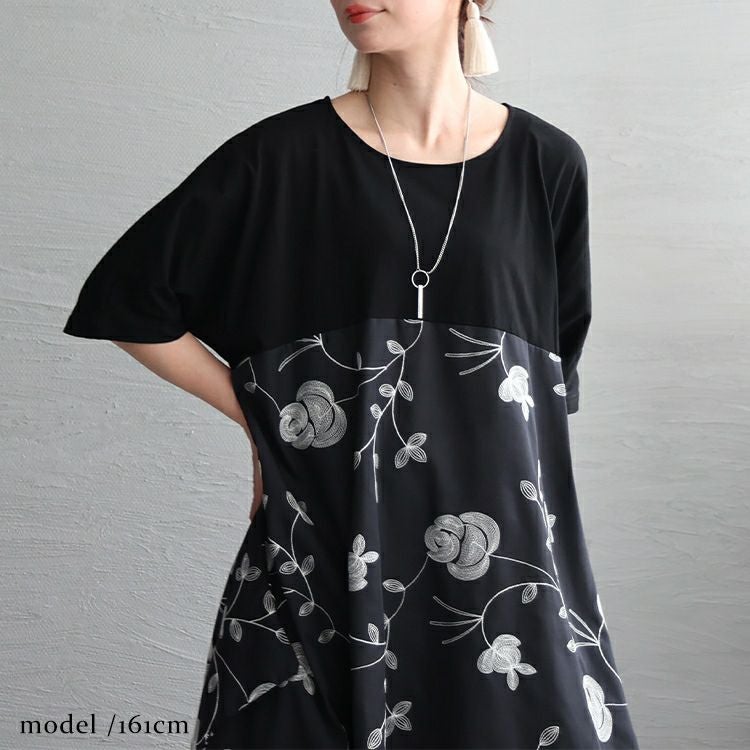 大きいサイズ レディース 花柄刺繍ワンピース　u2-0076 【メール便可】