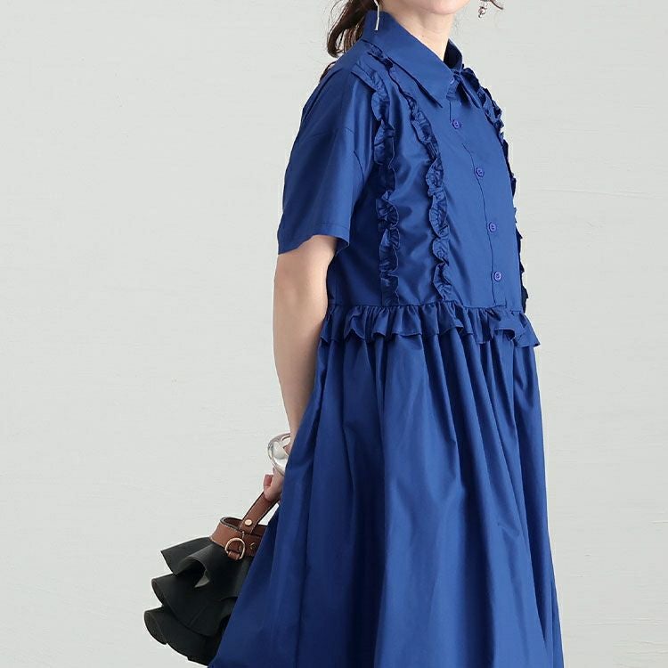 大きいサイズ レディース フリルシャツワンピース　goldy-1249