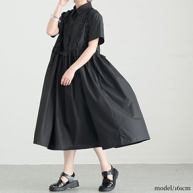 大きいサイズ レディース フリルシャツワンピース　goldy-1249