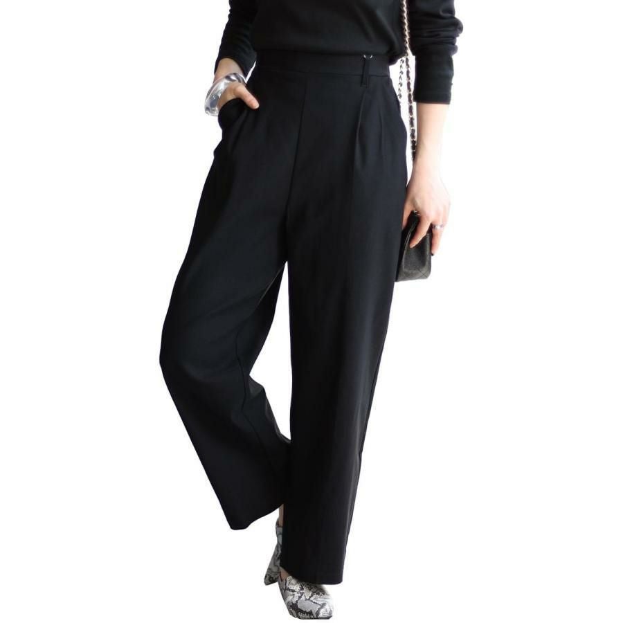 大きいサイズ レディース スラックスパンツ　fem-337 ブラック