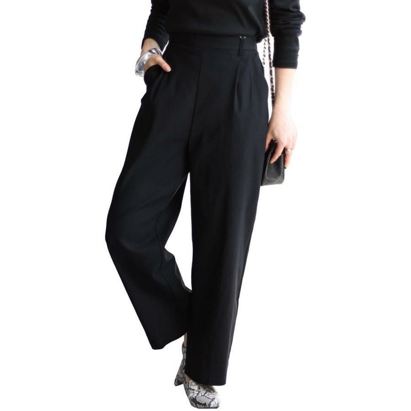 大きいサイズ レディース スラックスパンツ　fem-337 ブラック