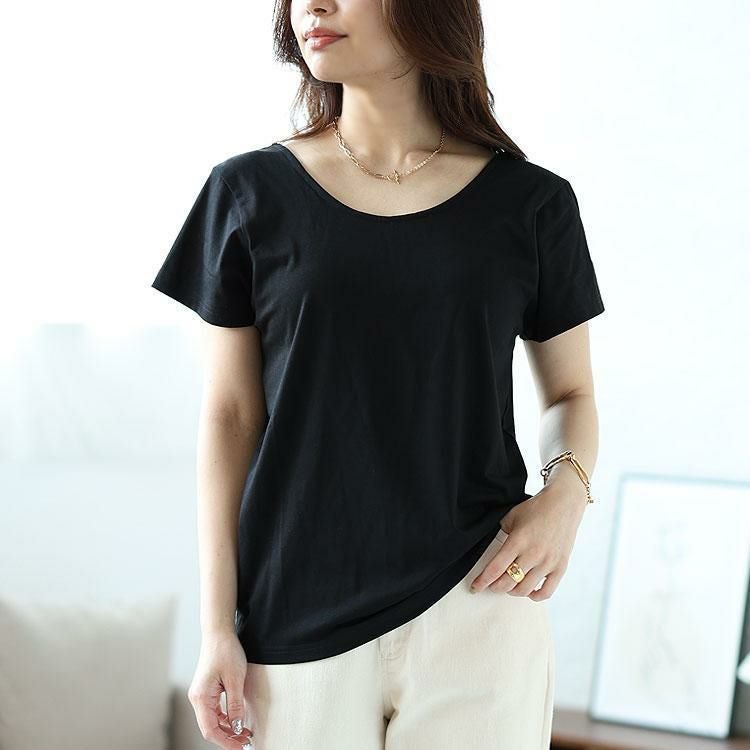 大きいサイズ レディース バックスクエアTシャツ　fem-336 【メール便可】 ブラック