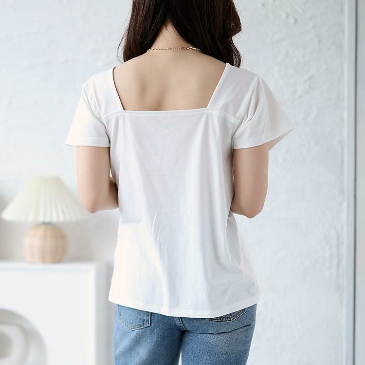 大きいサイズ レディース バックスクエアTシャツ　fem-336 【メール便可】 オフホワイト