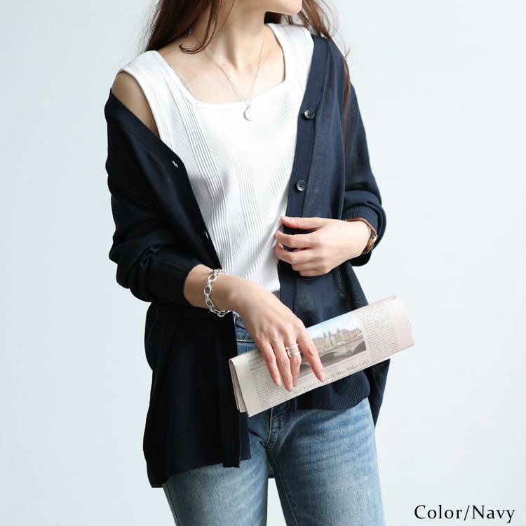 大きいサイズ レディース 接触冷感シアーニットVネックカーディガン　cpdai-640116 【メール便可】