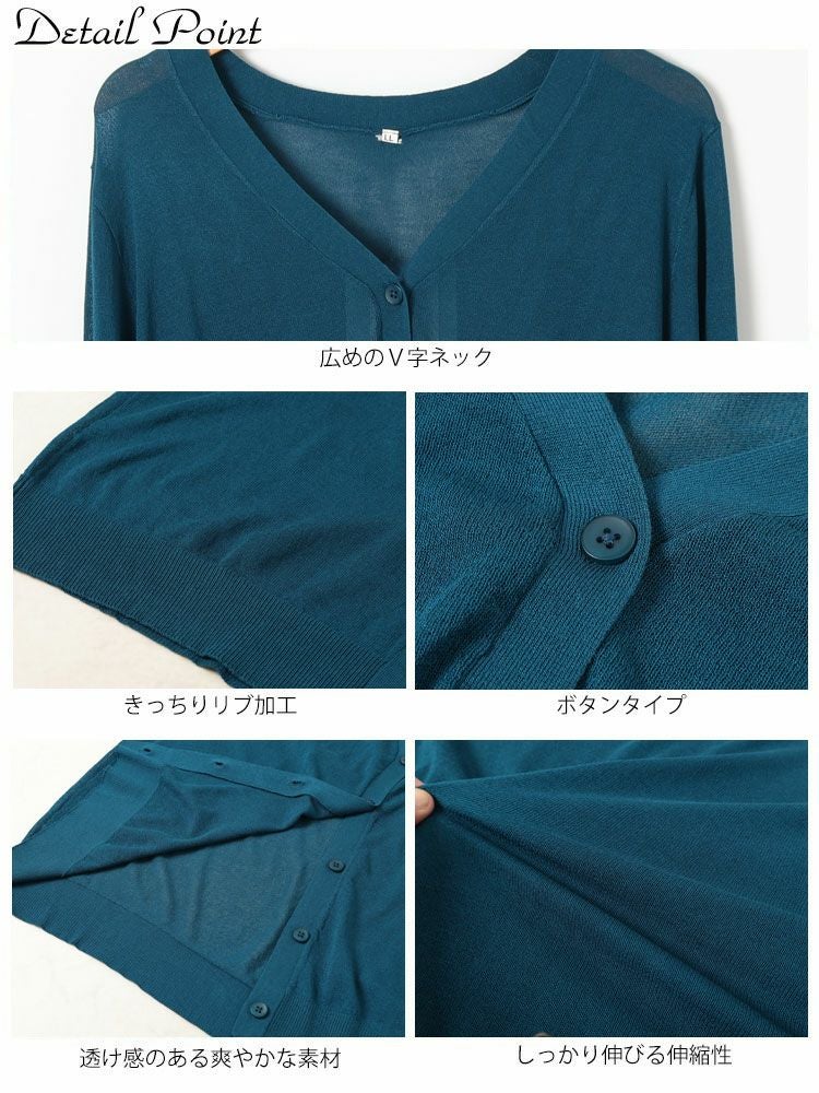 大きいサイズ レディース 接触冷感シアーニットVネックカーディガン