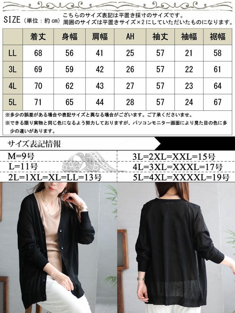 大きいサイズ レディース 接触冷感シアーニットVネックカーディガン　cpdai-640116 【メール便可】