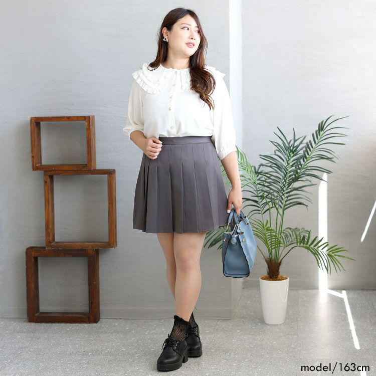 大きいサイズ レディース フリル襟ブラウス　goldy-1295