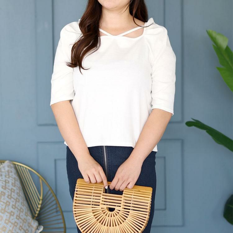 大きいサイズ レディース ギャザーパワショルテレコプルオーバー　maru-315702 【メール便可】 オフホワイト