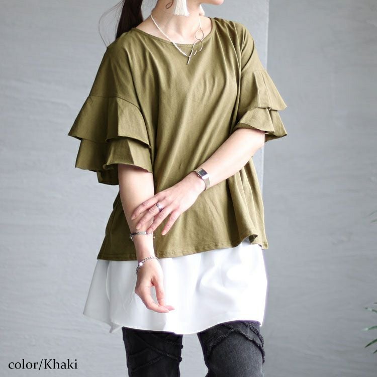 大きいサイズ レディース ダブルフリルスリーブプルオーバー　wk-0386 【メール便可】