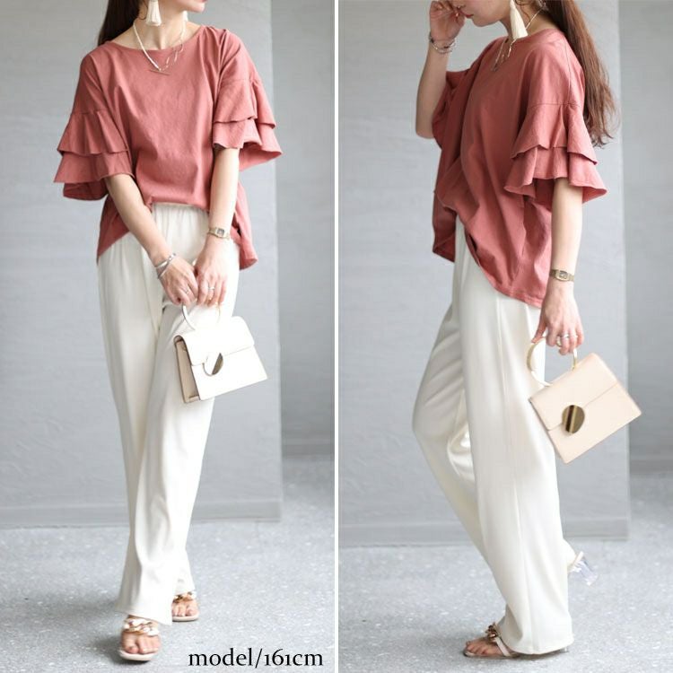 大きいサイズ レディース ダブルフリルスリーブプルオーバー　wk-0386 【メール便可】