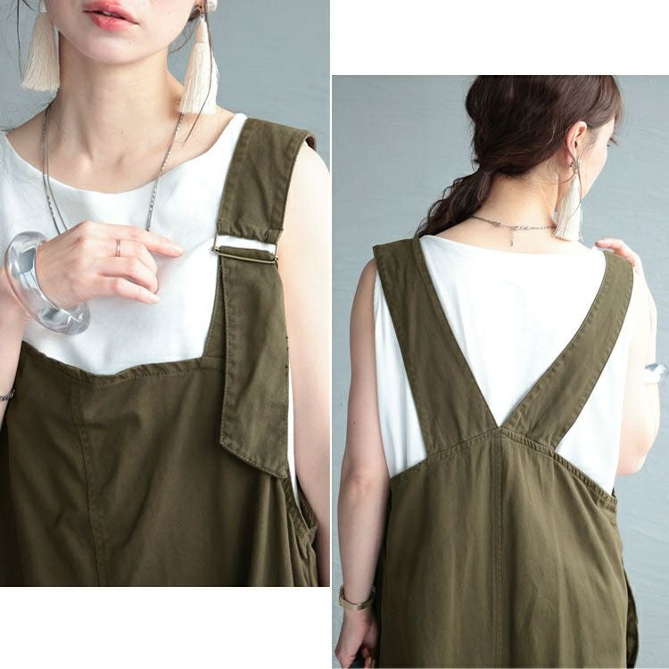 大きいサイズ レディース アシメサスペンダーサロペットパンツ　wc-0305