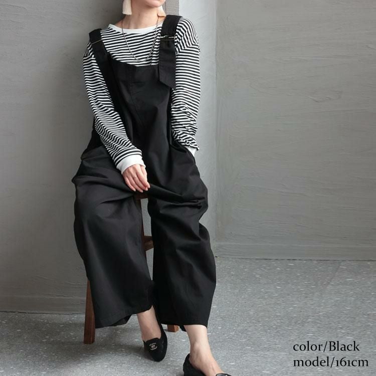 大きいサイズ レディース アシメサスペンダーサロペットパンツ　wc-0305 ブラック