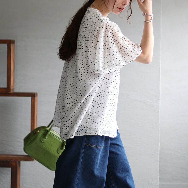大きいサイズ レディース 接触冷感デオドランテープドット柄ブラウス　mncut-135510 【メール便可】