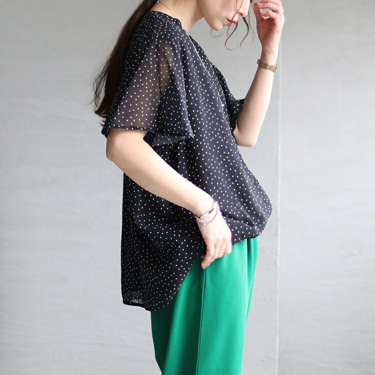 大きいサイズ レディース 接触冷感デオドランテープドット柄ブラウス　mncut-135510 【メール便可】