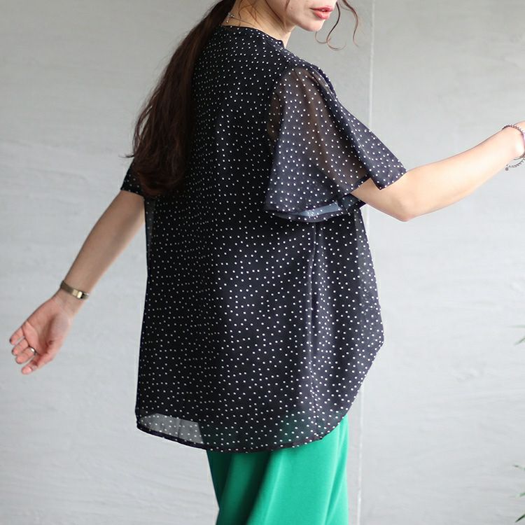 大きいサイズ レディース 接触冷感デオドランテープドット柄ブラウス　mncut-135510 【メール便可】