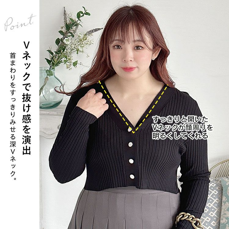 大きいサイズ レディース ショート丈リブニットカーディガン　goldy-1293
