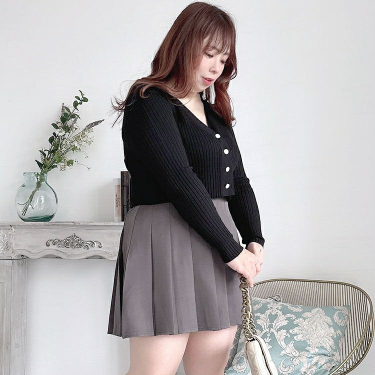 大きいサイズ レディース ショート丈リブニットカーディガン　goldy-1293