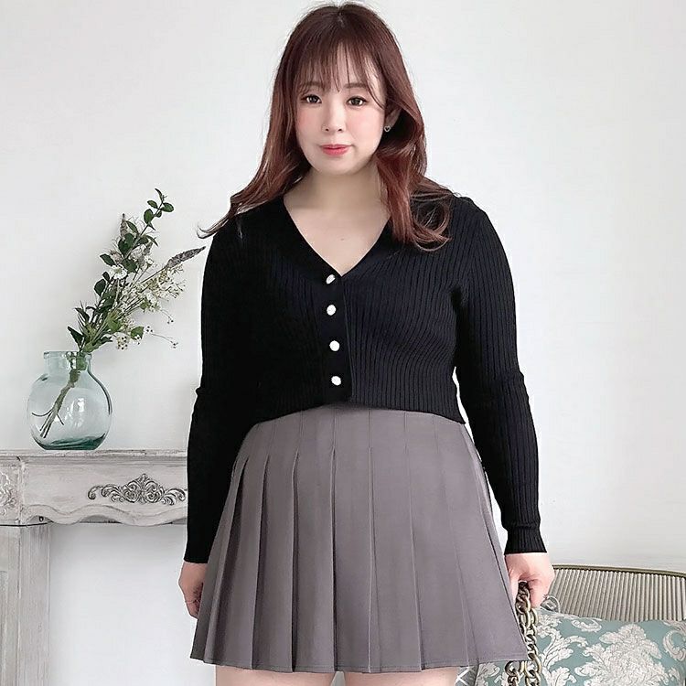 大きいサイズ レディース ショート丈リブニットカーディガン　goldy-1293