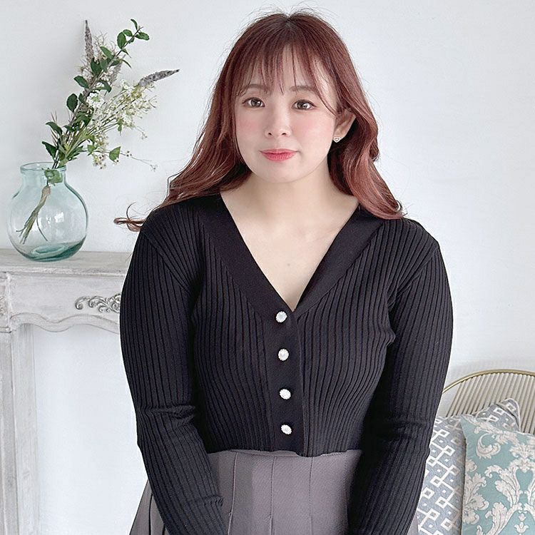 大きいサイズ レディース ショート丈リブニットカーディガン　goldy-1293