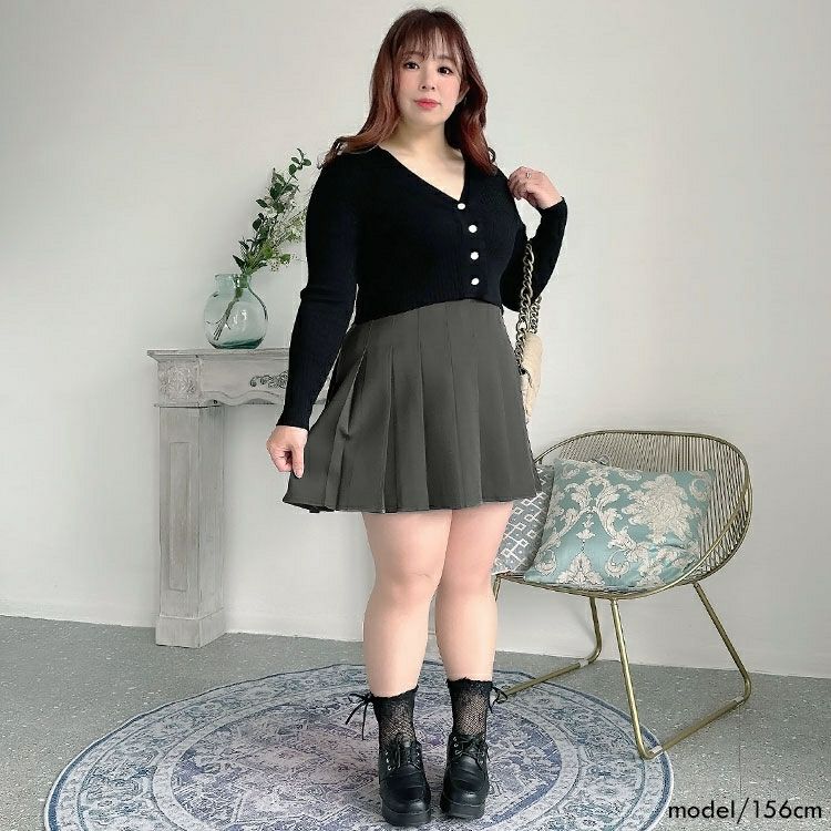 大きいサイズ レディース パンツ裏地プリーツミニスカート　goldy-1290