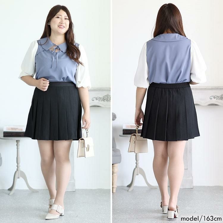 大きいサイズ レディース パンツ裏地プリーツミニスカート　goldy-1290 ブラック