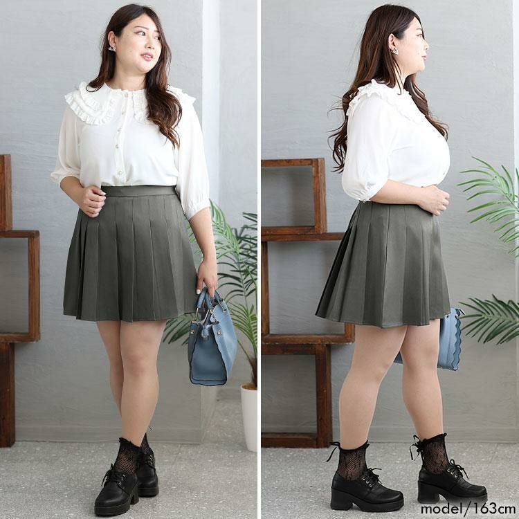 大きいサイズ レディース パンツ裏地プリーツミニスカート　goldy-1290 グレー