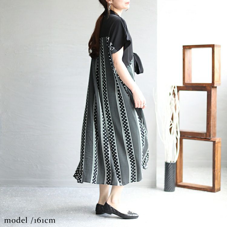 大きいサイズ レディース フロントリボン柄切替えワンピース　jp481 【メール便可】